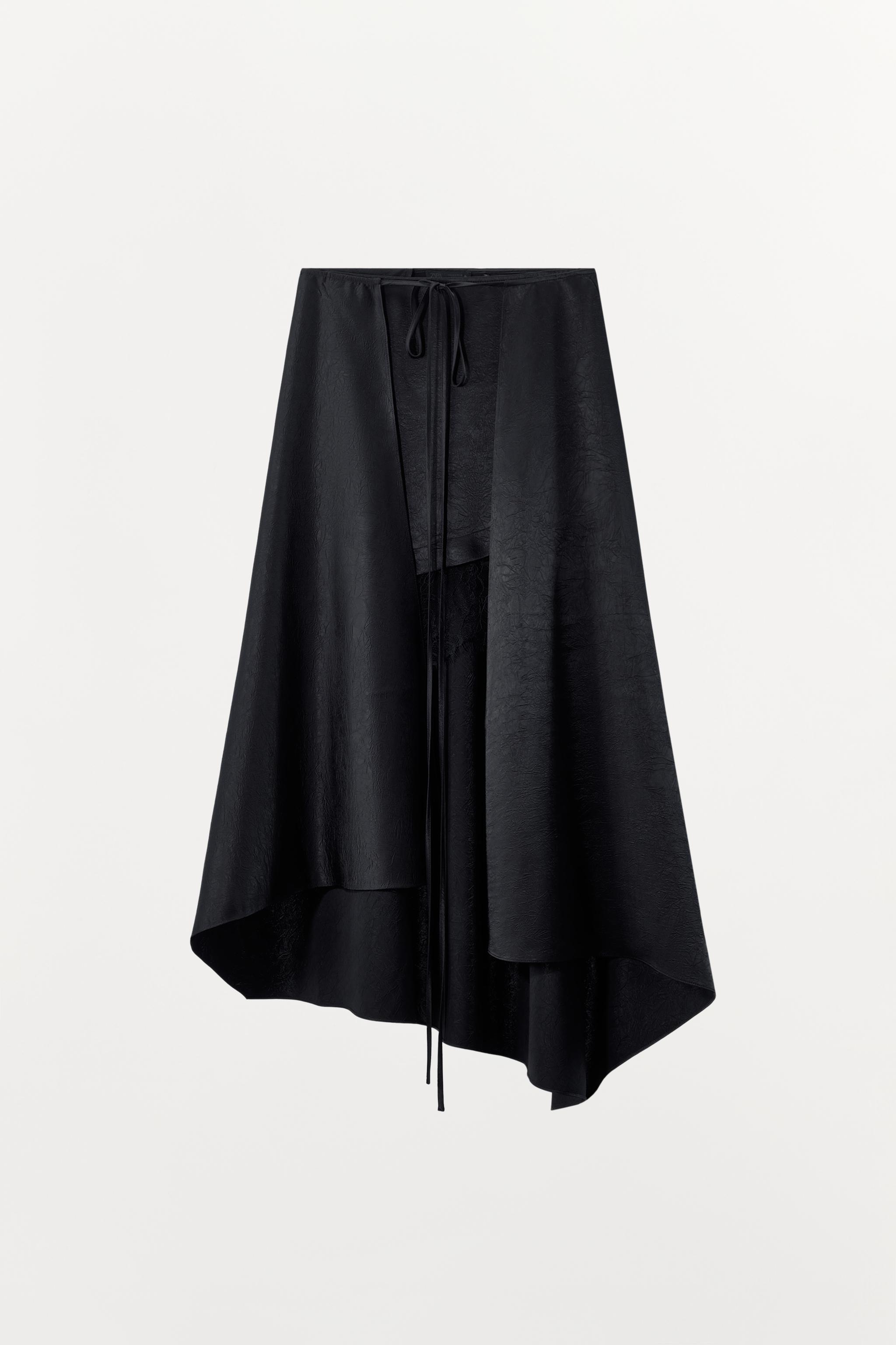 WRINKLED EFFECT LACE MIDI SKIRT